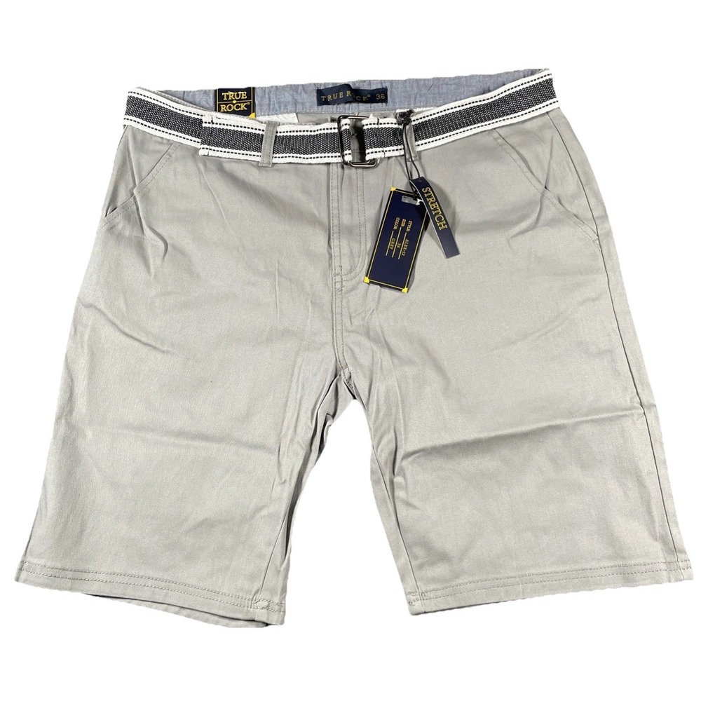 TRUE ROCK MEN'S CHINO SHORTS W/ BELT SZ 36 GRAY STYLE ALEX-12 SUMMER OUTDOOR NWT